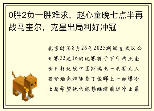 0胜2负一胜难求，赵心童晚七点半再战马奎尔，克星出局利好冲冠